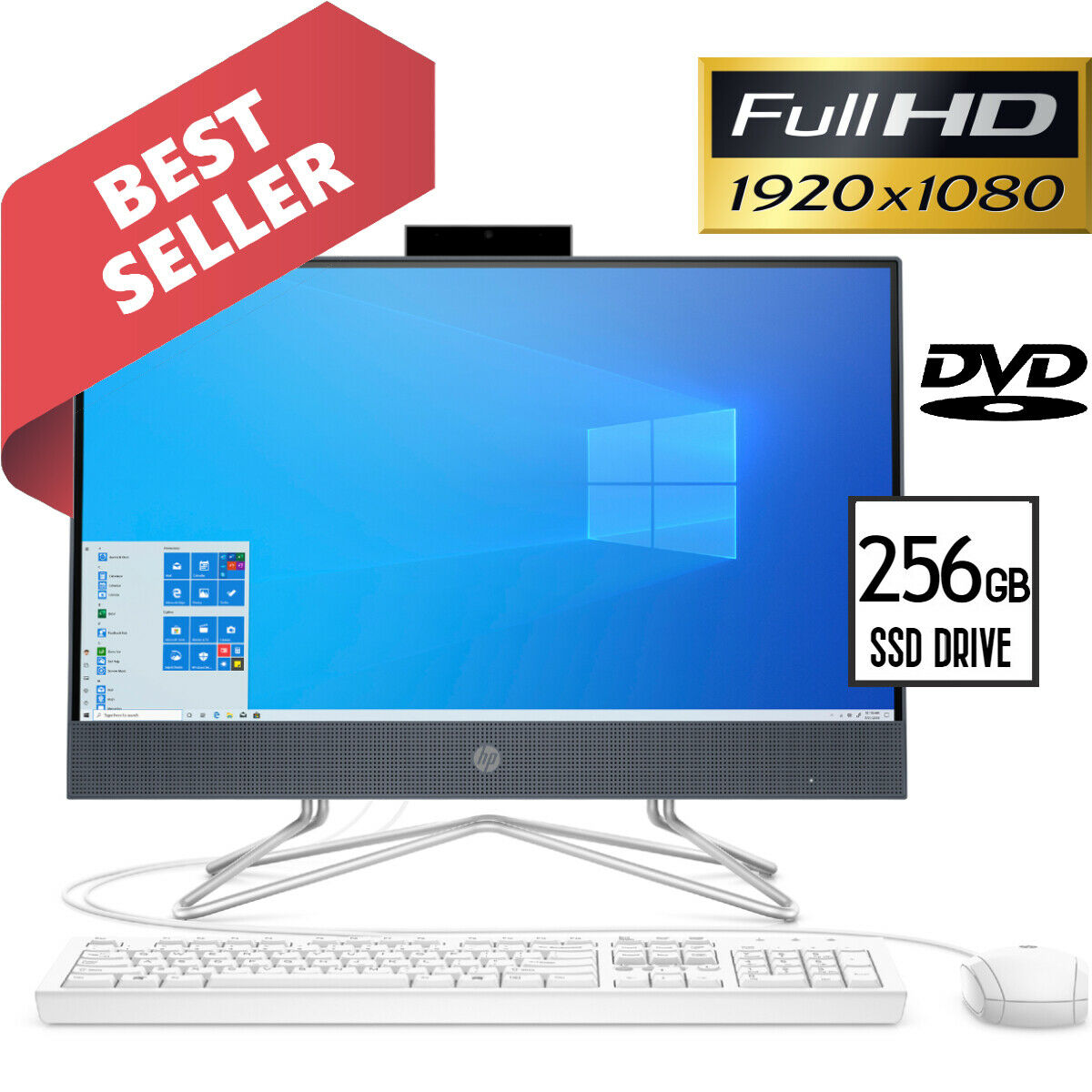 Hp All-in-one Computer 22” Full-hd Display Intel 3.20ghz 4gb 256gb Ssd Drive Bt